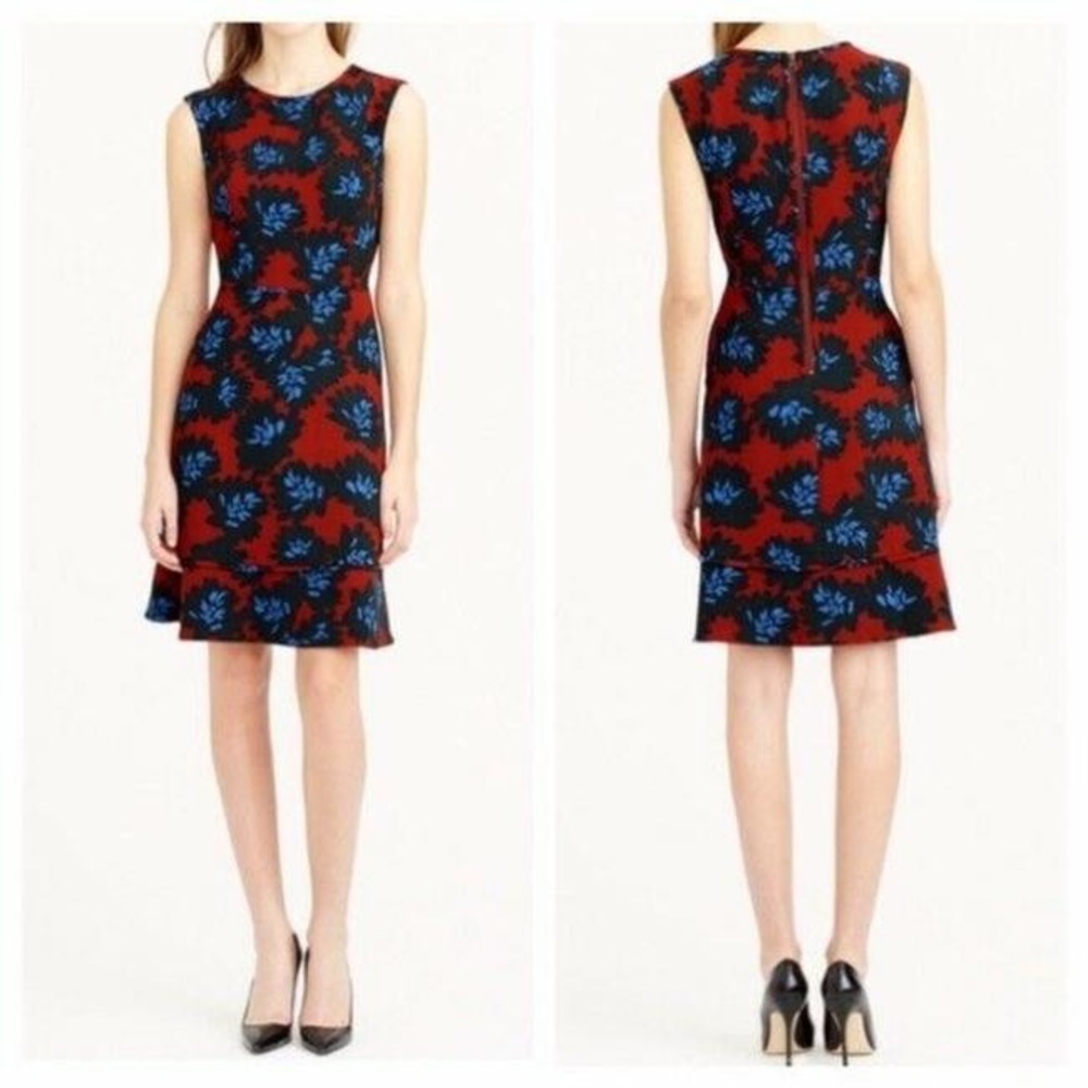 J. Crew red dress with navy flowers